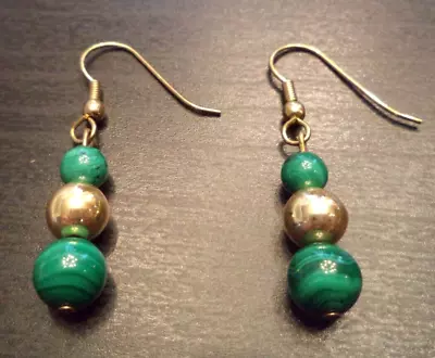 Stunning Vintage Estate Malachite Beaded 1 5/8  Earrings!!! 1553o • $3.25