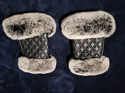 Adorable Rex Rabbit Fur Leather Fingerless Driving Gloves / Hand Mitts • $45