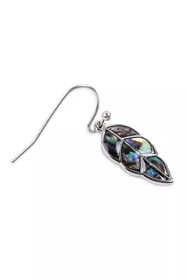 Silver Plated Abalone Shell Leaf Earrings Pierced Summer Travel  • $12.95