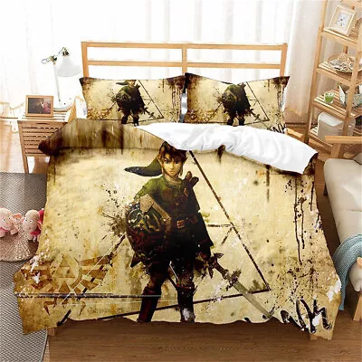 Single Double King Super King Bed Quilt Duvet Cover Set Zelda Link Pillowcase • £34.19