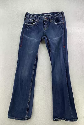 Cowgirl Tuff Womens Size 27 Dark Wash Low Rise Distressed Bootcut Denim Jeans • $21.95