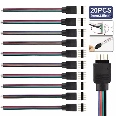 20Pcs 4-Pin Male/Female Connectors Wire Cable For 3528 5050 RGB LED Strip Light • $7.98