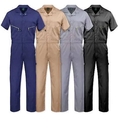 Men's Coverall Short Sleeve Jumpsuit Cotton Blend Zipper Front Pockets Overalls • $34.95