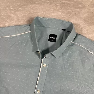 Hugo Boss Long Sleeve Shirt Slim Fit Mens Medium Aqua Blue Lightweight Casual • $22.79