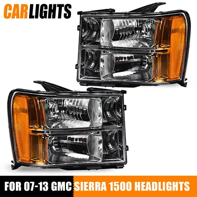 Fit For 2007-2014 GMC Sierra 1500 2500 3500 Clear Chrome Headlights Lamps Pair • $70.60