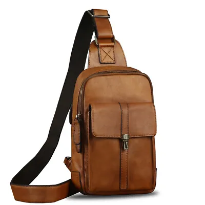 Retro Genuine Leather Sling Bag For Men Women Crossbody Bag Shoulder Chest Purse • $120