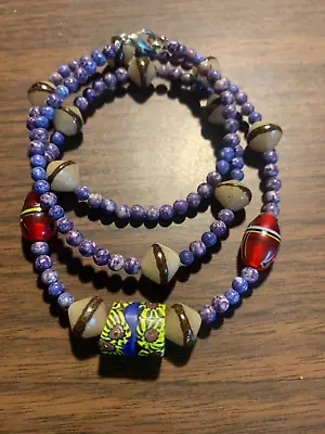 Ethnic Necklace African Trade Beads Millefiori And Lapis And Glass Beads 23  • $16