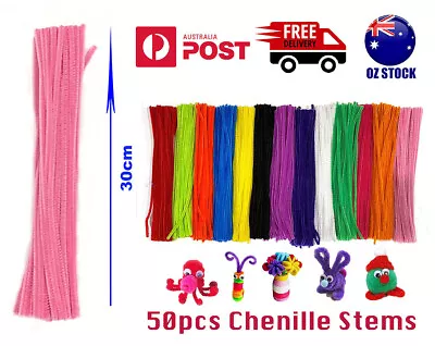 50X Pipe Cleaners Chenille Stems Pipe Cleaner Craft Sticks Asst Colours Art 30cm • $4.55