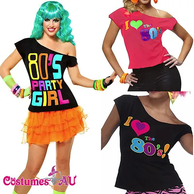 I Love The 80's T-shirt Costume Ladies 1980s 80s Fancy Dress Girls Top TShirt • $21.38