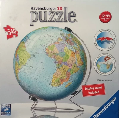 $13.90 • Buy Ravensburger 3D Globe 540 Piece Puzzle & Stand (NO PIECES MISSING)