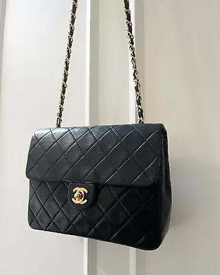 CHANEL VINTAGE Classic Small Black Flap Bag Gold Hardware Quilted 1989 - 1991 • £3800