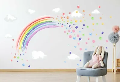 PASTEL WATERCOLOUR Rainbow & Spots Wall Stickers Decal Art Decor Girls Bedroom • £0.99