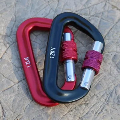 2 Pack 12KN Aluminum D-ring Locking Carabiner Clip Heavy Duty Rock Climbing Clip • $14.99