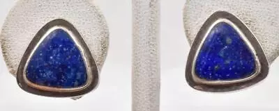 Vintage Sterling Silver & Mined Lapis Lazuli Ladies Triangle Stud Earrings .65  • $24