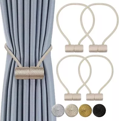 2 Pcs Magnetic Curtain Tie Backs Tiebacks Buckle Clips Weave Rope Holdbacks Hook • £6.35