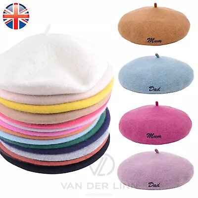 Mum And Dad Couples Hats Embroidered Plain Beret Unisex Wool Warm French Hat • £16.88