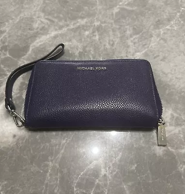 Michael Kors Jet Set Purple Large Leather Phone Wristlet Wallet MK Signature • $39.99