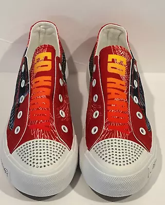 New Y2K Red Ed Hardy Womens Eagle Rhinestone NoLace Slip On Sneakers SZ 9 C24 • £48.18