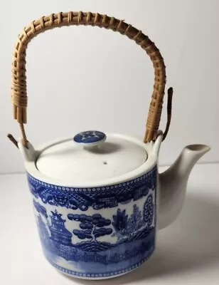 Vintage Holt-Howard Japan Blue Willow Ceramic/Reed Teapot Chinoiserie 1974-1990 • $3.99