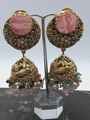 Indian Bollywood Kundan Gold Pink Wedding Earrings 5.9gm • $49.95