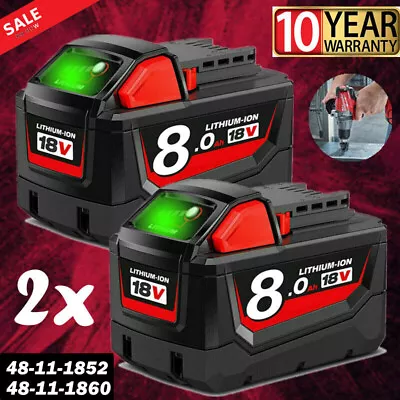 2x For Milwaukee For M18 Lithium Ion 8.0AH Extended Capacity Battery 48-11-1860 • $53.99