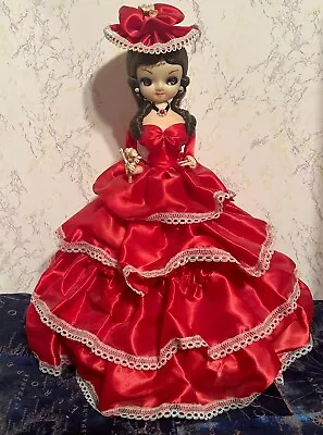 Vintage 1970's Large Big Eye 15  Bradley Doll In Red And White Lace Gown • $35