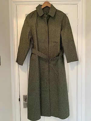 Green Spotty Rubber Mackintosh Rainwear Small Size 10 49” Long • £125