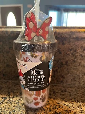 DISNEY Minnie Mouse Sticker Tumbler W/ 50 Waterproof STICKERS Lid & Straw 16 Oz • $10