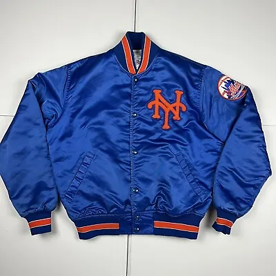 Vintage 90s Starter New York Mets Satin Bomber Jacket Blue M • $179.99
