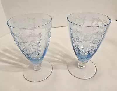 2 Fostoria Versailles Blue Azure Parfait Tumblers 5 1/4  Tall HTF • $70