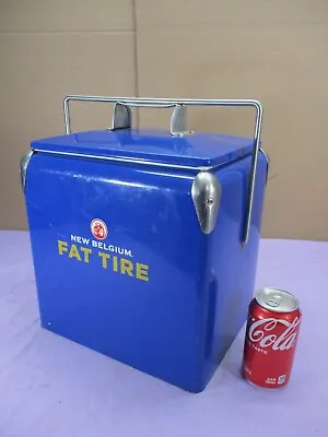 Vintage New Belgium Brewing Fat Tire Metal Cooler Ice Box Beer Brewery Blue • $113.99