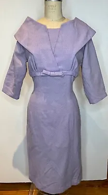 Cute!!vtg 50's-60's  Purple Lavender Wool Wiggle Sheath Bow&button Back*s • $69.99