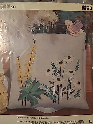 Crewel Creative Stitchery Kit White Ferns Daisies MCM 13 X 13 VTG Sealed 890B • $15