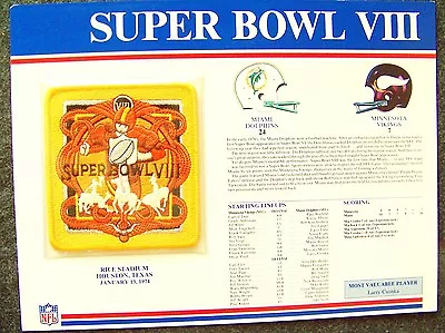 1974 Super Bowl 8 VIII Dolphins Vikings Logo Patch W&W Willabee & Ward SB S.B.  • $11