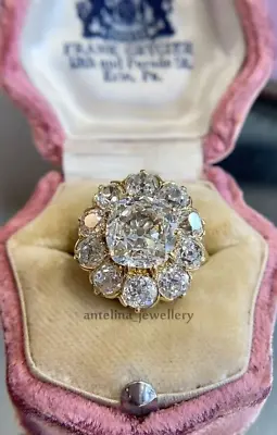 4Ct Cushion Simulated Diamond Vintage Cluster Engagement Ring 14k Yellow Gold FN • $120.30