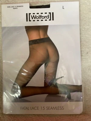 £24.99 • Buy QUALITY WOLFORD FATAL LACE 15 SEAMLESS TIGHTS In BLACK SIZE LARGE BNIP SEALED