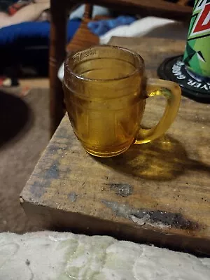  1-Vintage Amber Glass Mini 2.5  Beer Barrel Mug Shot Glass & Toothpick Holder • $4.25