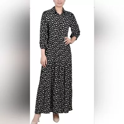 NWT NY Collection 3/4 Sleeve Tiered Maxi Dress Black/White Disty Floral Size 1X • $49