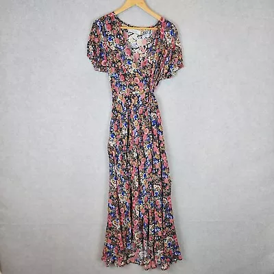 Auguste Dress Womens Size 12 Floral Maxi Wrap Boho Gypsy Festival Short Sleeve  • $49.90