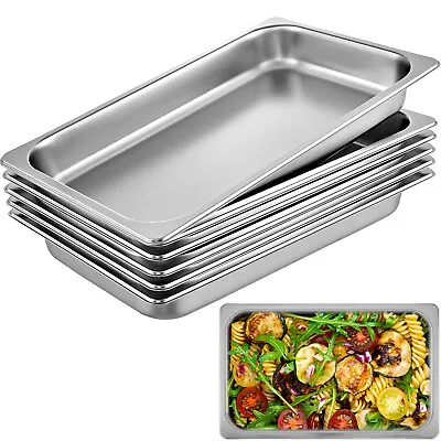 VEVOR 6 Pack 2.5  Deep Stainless Steel Steam Table Pans Hotel Food Prep Pan • $51.84