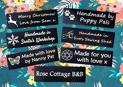  Handmade  Personalised Iron-on Craft Labels For Fabric Black Satin Ribbon • £4.50