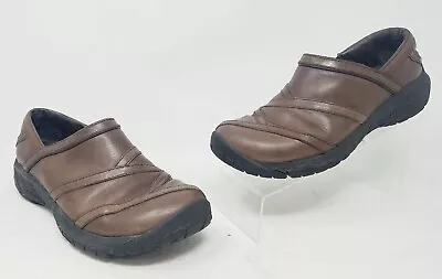 Merrell Encore Eclipse Shoes Womens 7.5 Moc Clogs Brown Leather Slip On Comfort • $23.95