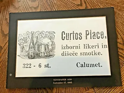 $350 • Buy B&W 11x16  Framed Photo Inside Curto's Place Calumet Michigan Newspaper Add 1882