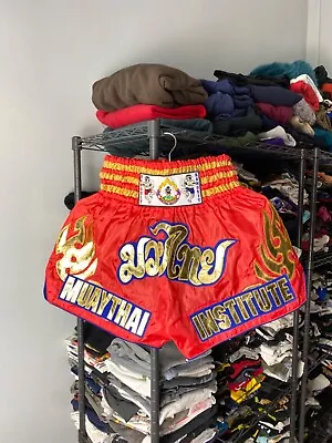 Vintage Muay Thai Boxing Shorts Pants Lumpinee Hype Rare Red M Size • $35