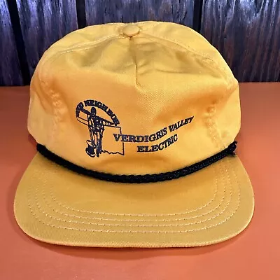 Vintage Verdigris Valley Electric Oklahoma Hat Ball Cap Rope 80s 90s Yellow Gold • $10