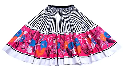 Vintage 80s Stripe Floral Butterfly Print Cotton Circle Skirt Retro Boho 10 • £7.95