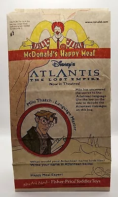 Vintage 2001 Walt Disney Atlantis The Lost Empire McDonalds Kids Happy Meal Bag • $14.99