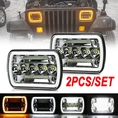 2PCS 7X6  5X7 Square LED Headlights FOR 87-95 Jeep Wrangler YJ 84-01 Cherokee XJ • $48.98