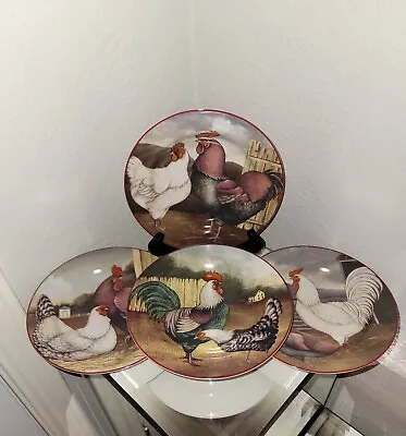 Noble Excellence Chicken Scratch Salad Plates 8  D~ Hen & Rooster ~ Set Of 4 • $22.99