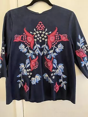 Zara Embroidered Blouse Ultra Suede Size XS • $8